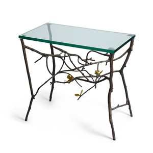 Saleem international 2026 Luxury Upholstered table with Gold Metal Ginkgo <b>Leaf</b> Base Decorative Entryway or Bedroom Seating - Product Image 1