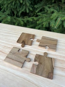 Wood Puzzle <b>Coaster</b> Set With White <b>Ceramic</b> Bowls Irregular Shape Modern Design Non-Slip Mats For Table Decoration - Product Image 6