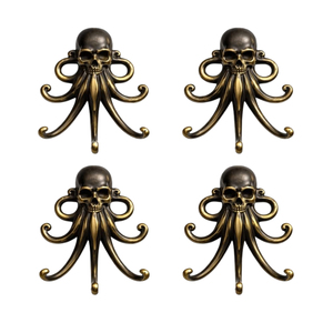 Juego de 4 Ganchos de Pared Vintage de Metal con Diseño de Calavera y Pulpo, Colgador de Abrigos Gótico Antiguo con Tentáculos, Gancho Decorativo Resistente para Llaves y Toallas - Product Image 1