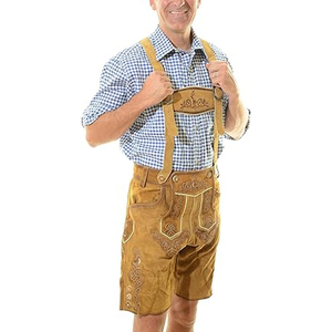 Pantalones Cortos Tradicionales Bávaros para Hombre, de Poliéster Bordado Marrón, Cintura Alta, Casuales, con Tirantes, Transpirables - Product Image 4