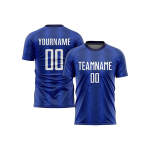 Custom Sublimated <b>Soccer</b> Uniform Set Men Blue Short Sleeve Crew Neck Moisture Wicking Polyester Teamwear - Product Image 2