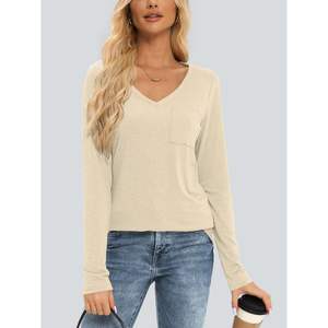 2025 2025 femmes à la mode hiver habillé hauts lâche col en v à manches longues chemises avec poches basique tenues décontractées - Product Image 5