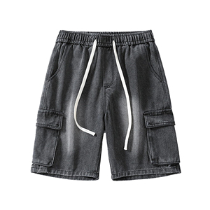 Shorts cargo pour homme, couleur unie, taille à cordon, shorts en coton, style décontracté avec poches, design respirant - Product Image 1