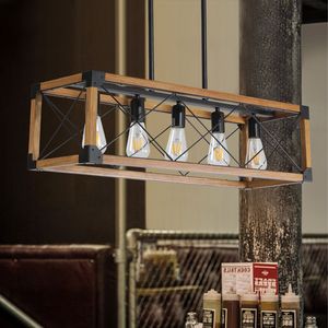 Lampadario a sospensione industriale in noce da 32 pollici con 5 luci per sala da pranzo, isola cucina, arredamento caffè - Lampadine non incluse - Product Image 1