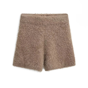 Shorts de Mohair Suaves de Punto para Mujer, Shorts Casuales de Punto Peludo para Primavera e Invierno - Product Image 1