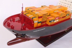 Modèle de navire cargo en bois fait main HAPAG LLOYD HAMBURG EXPRESS pour exposition, objet de collection, cadeau d'affaires mondial - Product Image 3