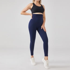 Leggings de sport pour femme, bleu marine, taille mi-haute, en polyester extensible avec dentelle, longueur intégrale, pour yoga, gym, entraînement, fitness, sport, entraînement physique, coupe ajustée, usage quotidien - Product Image 3