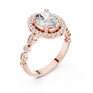 Anillo de compromiso de moissanita con corte ovalado D Color VVS1, banda con halo ovalado y engaste de bisel, chapado en oro rosa sobre plata, conjunto nupcial - Product Image 4