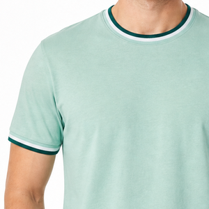 เสื้อยืดคอกลมพรีเมียมผู้ชายขายส่ง สีเขียวมิ้นท์ สีเขียวเข้ม สีขาว ลายทางสามเส้น คอริบ แขนสั้น - Product Image 2