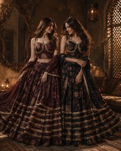 Ensemble Lehenga Choli indien pakistanais en coton brodé floral avec soutien-gorge à armatures, jupe Lehenga longue et dupatta pour fêtes et mariages - Product Image 1