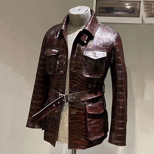 Veste en cuir pour homme à texture crocodile, streetwear de luxe, mode, chaude, durable, élégante, décontractée, manteau d'hiver - Product Image 6