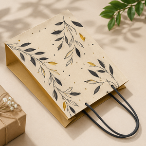 Mini Gift Bag White Kraft <b>Paper</b> Twisted Handles <b>Leaf</b> Pattern Eco-Friendly Classic Style Offset Printing Hand Length Self - Product Image 6