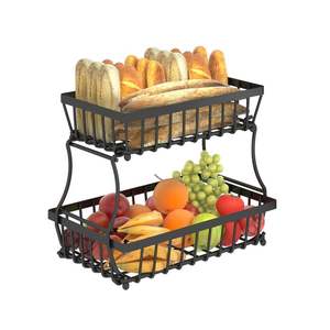 Panier de rangement rectangulaire en métal détachable à 2 niveaux pour comptoir, panier à fruits, organisateur de pain et de collations, support à bananes - Product Image 4