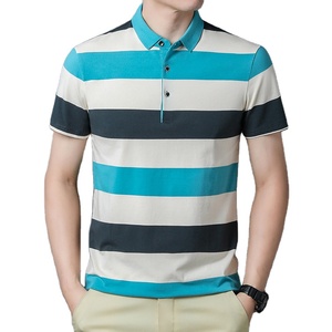 เสื้อโปโลแขนสั้นผู้ชายลายทางถักนิตติ้ง ทรงลำลอง สีชมพู ฟ้า ขาว ดีไซน์บล็อกสี - Product Image 3