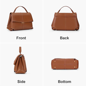 Bolso de Mano de Cuero Genuino para Mujer, Cierre de Solapa, Textura Saffiano Clásica, Dos Asas, Uso Diario, Elegante Bolso Marrón - Product Image 3