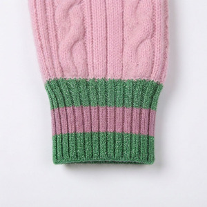 <b>Custom</b> Pink Knitted Women's Cardigan Anti-Pilling Embroidered Logo Contrast Color Trim O-Neck Long Sleeve Panelled Autumn - Product Image 6