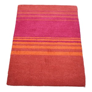 Tapis moderne en laine rouge-orange tufté à la main, design rayé, pour salon, chambre, hôtel - Product Image 2