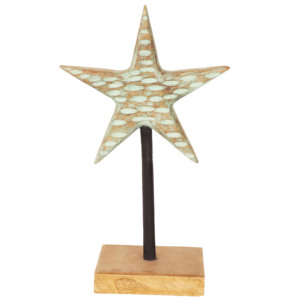 Escultura de Estrella de Madera Blanqueada Hecha a Mano con Acabado Verde Menta, Decoración Rústica para el Hogar Estilo Granja |   Venta al por Mayor OEM - Product Image 2