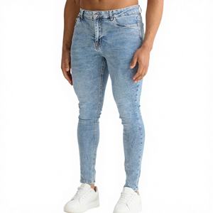 Jeans de Mezclilla para Hombre, Corte Recto, Tejido Elástico, Ajuste Delgado, Transpirables, Lavables, con Parches Sólidos, Estampado 3D, Otoño/Invierno, OEM/ODM, Venta al Por Mayor - Product Image 1