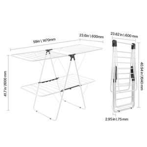 Stendibiancheria Pieghevole a 2 Livelli in Metallo con 31 Aste e Clip per Calzini, Regolabile in Altezza - Product Image 3