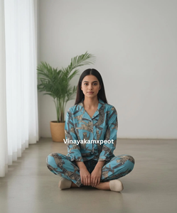 Ensemble de pyjama en coton tissé exquis en deux pièces, fabriqué en coton respirant de qualité supérieure, imprimé motif léopard, élégant - Product Image 5