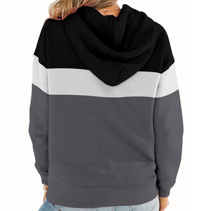 Sweat-shirt à capuche décontracté pour femme en mélange de coton tricoté, avec blocs de couleur et poches, coupe classique, idéal pour l'automne - Product Image 3