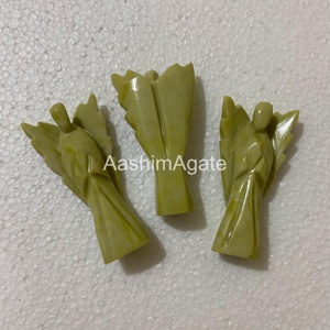 รูปปั้นนางฟ้าหินเซอร์เพนไทน์ธรรมชาติแกะสลักด้วยมือขัดเงา ขายส่ง - Product Image 5