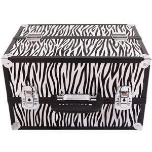 Valigetta per Trucchi in Alluminio con Strisce Bianche a Zebra, Resistente e Impermeabile, con Manico per Cosmetici - Product Image 4