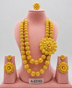 Ensemble collier et boucles d'oreilles classiques plaqués or 24 carats, bijoux de mariage pour femmes A-63161 - Product Image 2