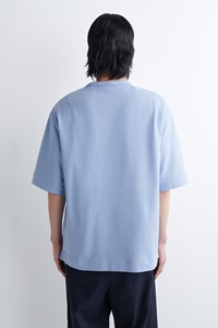 T-shirt en coton bleu clair à manches courtes et col rond pour homme, coupe ample, décontracté, couleur unie, tricot jersey - Product Image 4