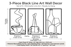 Juego de 3 Adhesivos Decorativos de Pared con Diseño de Líneas Metálicas Negras, Taza de Café, Libro, Botella de Vino, Minimalista, Moderno, para Decoración del Hogar - Product Image 3