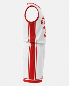 Basketball Uniform Set White <b>Red</b> Sublimated Mesh Jersey Shorts Unisex Adult Athletic Wear - Product Image 5