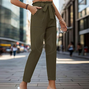 Pantalones anchos de estilo urbano con etiqueta tejida informal de nuevo diseño, pantalones holgados de algodón y lino para mujer, talla grande - Product Image 4