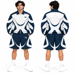 Custom ODM <b>Y2K</b> Style Men's Vintage Contrast Panel Loose Fit Embroidery Water Resistant Windbreaker <b>Streetwear</b> Casual Outfits - Product Image 3