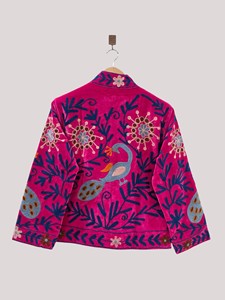 Chaqueta de Terciopelo Bordada a Mano con Cuello Mandarín, Manga Larga, Estampado Floral, Estilo Prairie Chic Otoñal, Talla Grande para Mujer - Product Image 3