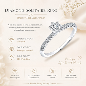 Anillo Solitario de Diamante Real de 0.80 TCW, Corte Redondo con Detalles |   Anillo de Compromiso Elegante, Joyería Fina, Regalo para Mujer - Product Image 5