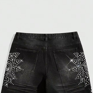 Pantalones Cortos de Mezclilla para Hombre, Estilo Lavado Azul, con Parches, Estilo Urbano, Corte Holgado, Dobladillo sin Rematar, Moda de Verano, Logotipo Personalizado, OEM, ODM - Product Image 2