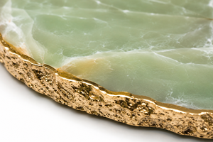 Natural Green Agate Stone Carving <b>Coaster</b> with <b>Gold</b> Trim Polished Finish for Home Decor Gift - Product Image 5
