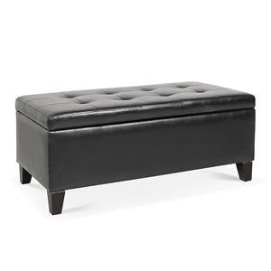 Poggiapiedi in ecopelle nera con gambe in legno "38.4" per sgabelli da salotto e pouf - Product Image 6