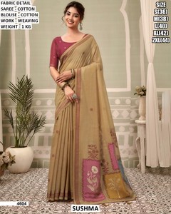 Saree en coton Sushma avec travail de tissage, couleur verte, pour femmes, coupe régulière, longueur au sol, style traditionnel 4603 - Product Image 2