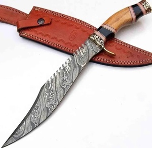Couteau Bowie artisanal en acier Damas avec manche en bois et Micarta, lame fixe, étui en cuir, couteaux de chasse par A&M EnterPrises - Product Image 1