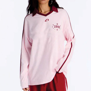 Maillot de football américain rose à manches longues et col pour femme, style décontracté, léger et respirant, idéal pour le golf, style Y2K, OEM Luxe - Product Image 5