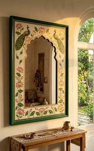 Miroir décoratif suspendu en forme d'arche en MDF peint à la main, épaisseur 5 mm, style Art déco ethnique floral, pour la rentrée scolaire - Product Image 4