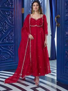 Vestido de Fiesta Moderno Étnico RICH LOOK con Bordado de Seda y Lentejuelas, con Dupatta, para Mujer, Ideal para Bodas y Eventos Festivos, Disponible en Stock - Product Image 6