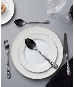 Modern <b>Black</b> Flatware <b>Set</b> With Leopard Print Handles Dishwasher Safe Metal <b>Cutlery</b> For Wedding Tabletop Dining - Product Image 4