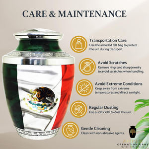 Urne funéraire pour cendres humaines avec drapeau du Mexique |   Urne funéraire en métal pour adultes |   Urne funéraire écologique de 220 pouces cubes en gros - Product Image 6