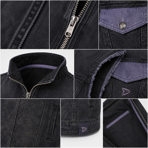 เสื้อกั๊กยีนส์สีเทาชาร์โคลและสีลาเวนเดอร์ ปักโลโก้ได้ตามต้องการ เสื้อแจ็คเก็ตยีนส์แขนกุด พรีเมียม สตรีทแวร์ เสื้อกั๊กซิป - Product Image 4