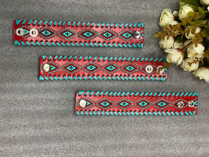 สายรัดข้อมือหนังแท้สำหรับผู้หญิงสายรัดข้อมือหนังแท้ลายนูนลายดอกไม้ - Product Image 3