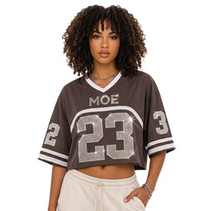 Women's <b>Cropped</b> <b>Rhinestone</b> Y2K Mesh <b>Top</b> American Football Jersey Oversized Streetwear Custom Logo Soccer Shirt OEM ODM Supplier - Product Image 1