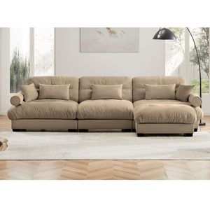 Divano Componibile in Velluto Super Confortevole e Oversize con Pouf Mobile, Braccioli Imbottiti e Seduta Profonda per Soggiorno - Product Image 3